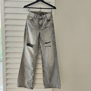 Distressed Wide Leg Baggy Denim Jeans